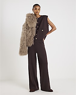 Brown Wide leg Knitted Trousers