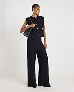 Black Wide leg Knitted Trousers