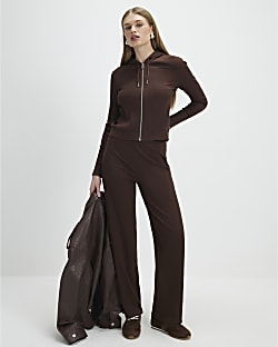 Brown Hoodie And Trousers Set