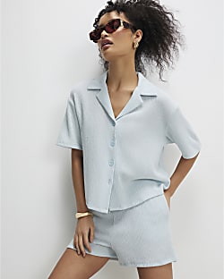 Blue Short Sleeve Textured Shirt