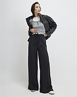 Black Wide Leg Pyjama Style Drawstring Jeans