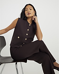 Petite Brown Knitted Waistcoat