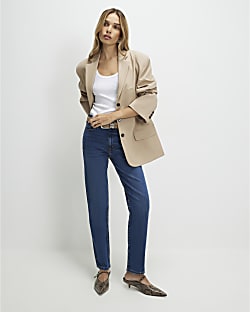 Blue High Waisted Slim Straight Jeans