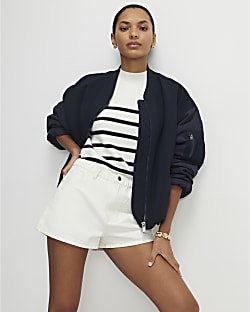 Cream Denim Elasticated A Line Shorts