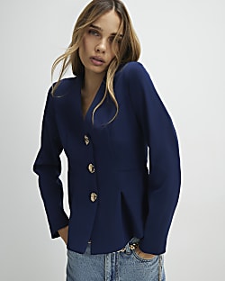 Navy Long Sleeve Pleated Jacket