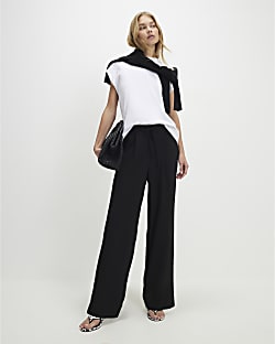 Black Tailored Elasticated Wide Leg Trousers