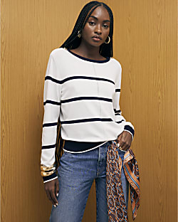 Navy Long Sleeve Striped Knitted Top