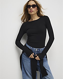 Black Long Sleeve Fitted Top