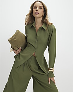 Green Stripe Tie Back Detail Shirt