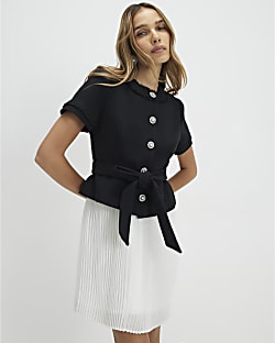 Black Boucle Hybrid Mini Dress