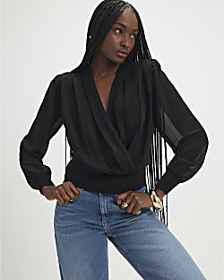 Black Knitted Hybrid Long Sleeve Top