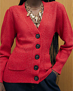 Red Knitted Shoulder Padded Cardigan