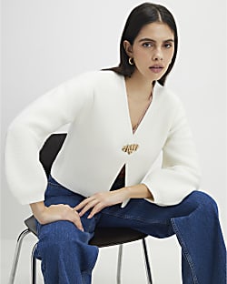 Cream Knitted Gold Detail Cardigan