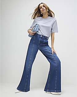 Blue High Rise Wide Leg Snaffle Jeans