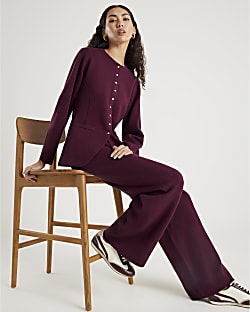 Red Knitted Wide Leg Trousers