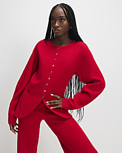 Red Longline Structured Cardigan