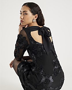 Black Long Sleeve Cornelli Mini Dress