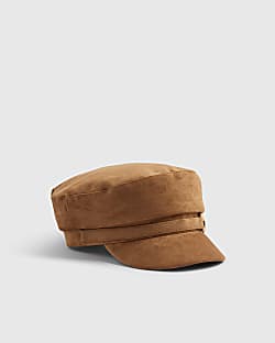 Brown Faux Suede Snaffle Baker Boy Hat
