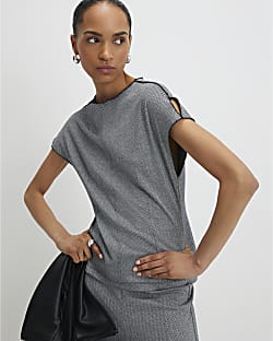 Grey Short Sleeve Herringbone Interlock Top