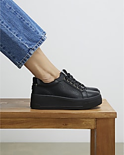 Black Lace Up Flatform Trainers