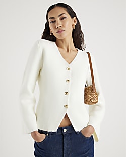 Cream Knitted Long Sleeve Buttoned Cardigan