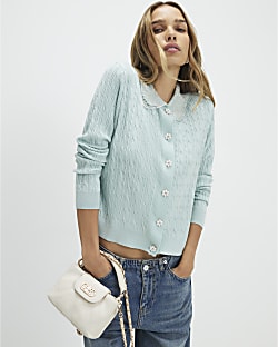 Green Embellished Collar Cardigan