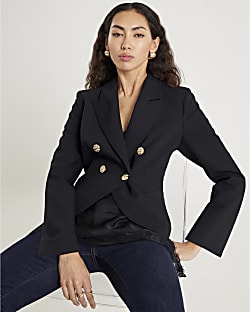 Black Double Breasted Military Blazer
