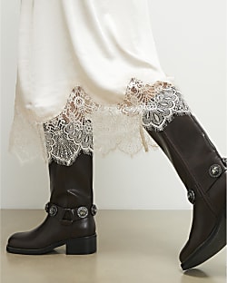 Brown Embellished harness boots
