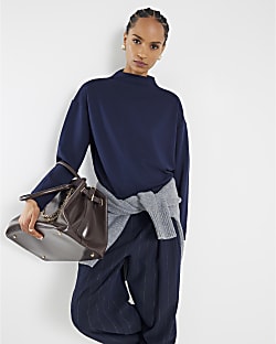 Navy Premium Long Sleeve Grown On Neck Top