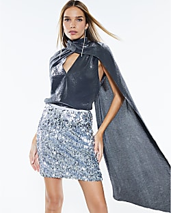Silver Sequin Mini Skirt