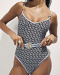 Brown Geometric Print Swimsuit