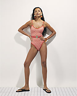 Orange Monogram Print Swimsuit