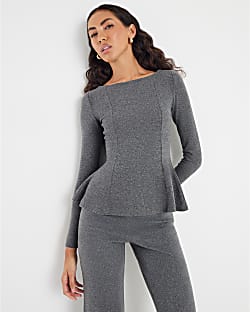 Grey Long Sleeve Cosy Peplum Top
