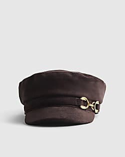 Brown Faux Suede Snaffle Baker Boy Hat
