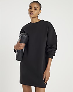 Black Long Sleeve Sweatshirt Dress