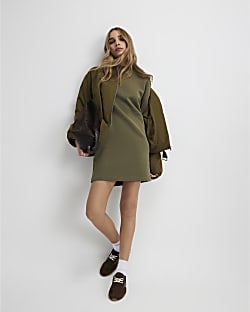 Khaki Long Sleeve Sweatshirt Dress