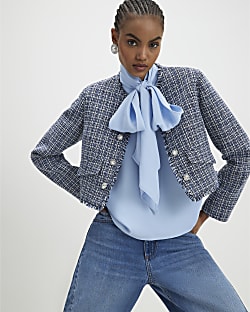 Blue Frayed Edge Boucle Jacket