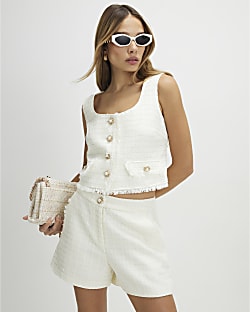 White Fringe Hem Boucle Waistcoat