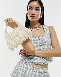 Blue Check Fringe Hem Boucle Waistcoat