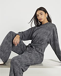 Grey Premium Crinkle Effect Tie Front Top