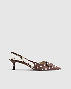 Brown Spot Print Sling Back Court Heels