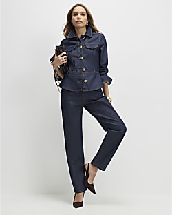 Blue High Waisted Tapered Jeans