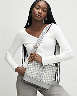 Grey Monogram Webbed Front Bucket Bag