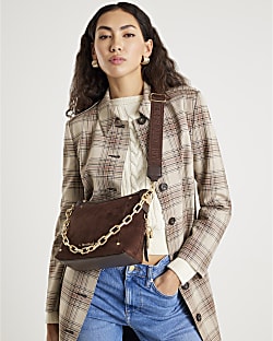 Brown Chain Front Cross Body Bag