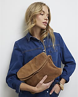 Brown Suede Tassel Chain Shoulder Bag