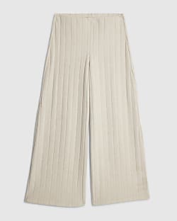 Petite Beige Cosy Wide Ribbed Trousers