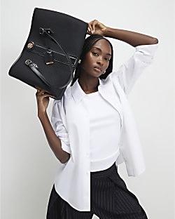 Black Stripe Monogram Shopper Bag