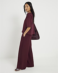 Petite Red Premium Wide Leg Joggers