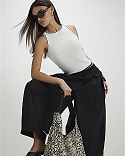 White Knit Ribbed Tipped Vest Top