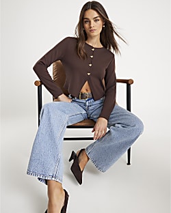 Brown Cropped Heart Cardigan